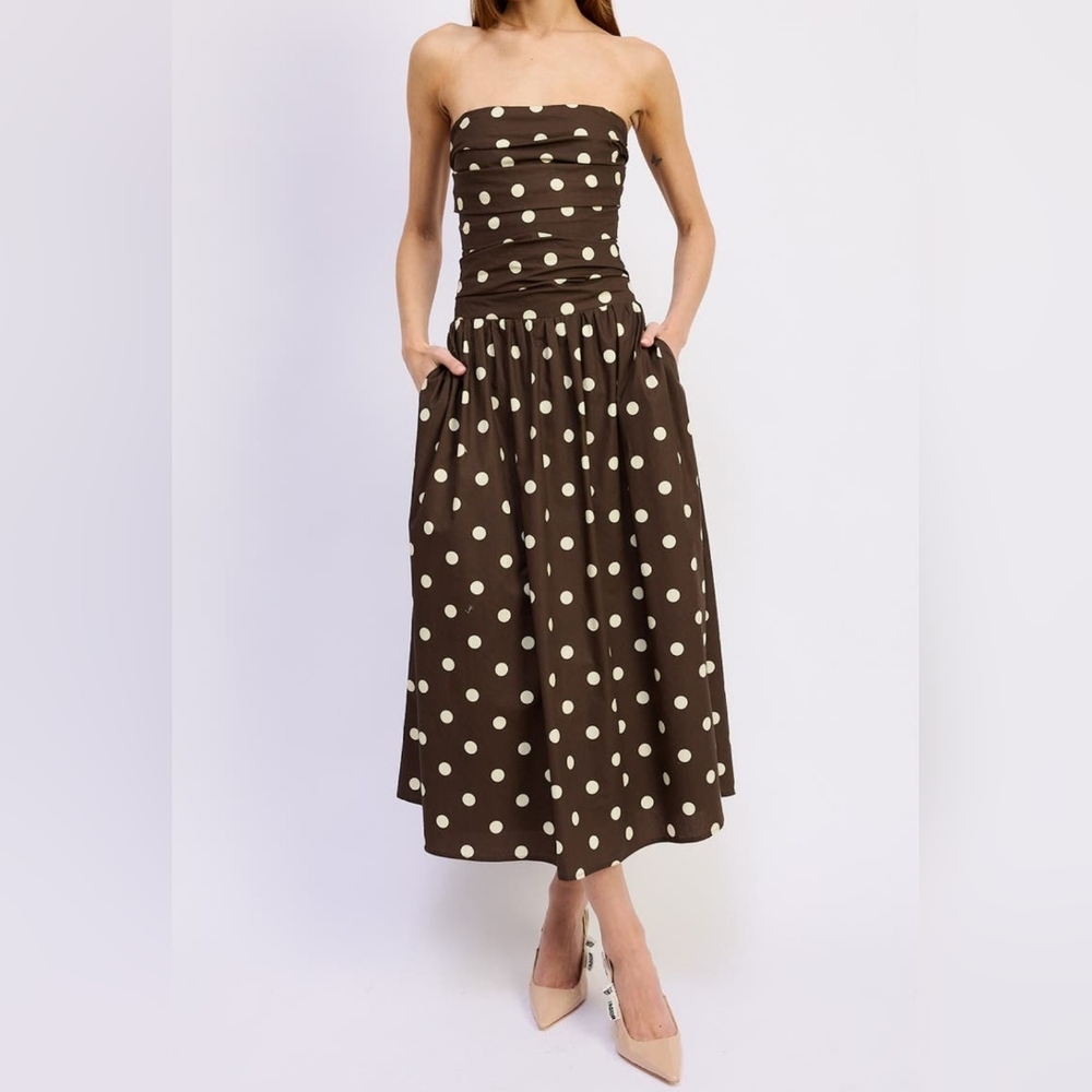 En Saison Brown Polka Dot Midi Dress
